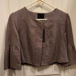 NWT Brown Tweed Flare Sleeve Crop Jacket Snap Neckline Vintage Limited Gathered